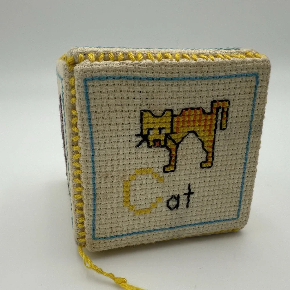 Needlepoint Hand Stitched Letter Picture Cubes Kids Decor 1 Cube Nursery Decor‎